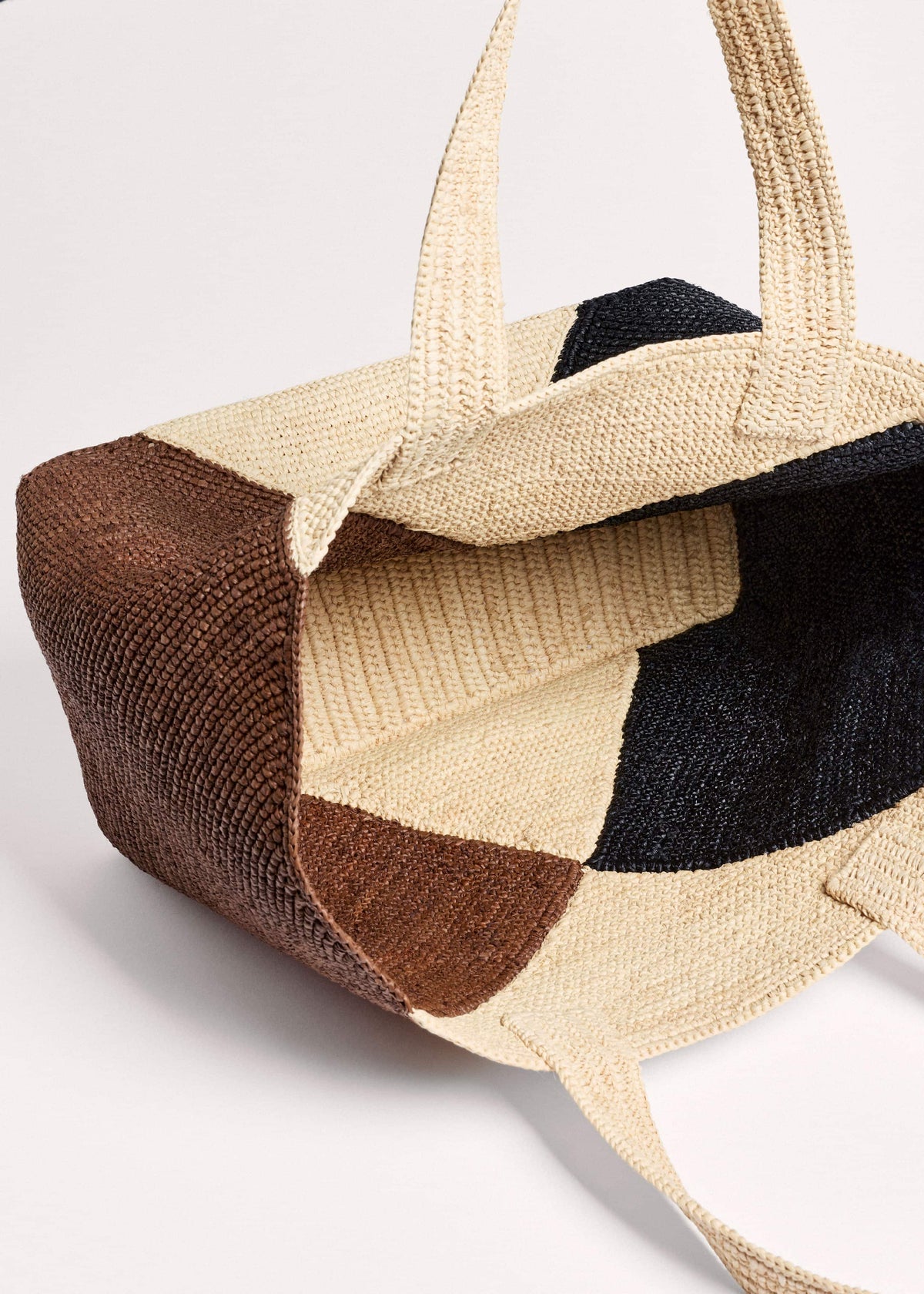 ME+EM Brown Contrast Raffia Tote Bag