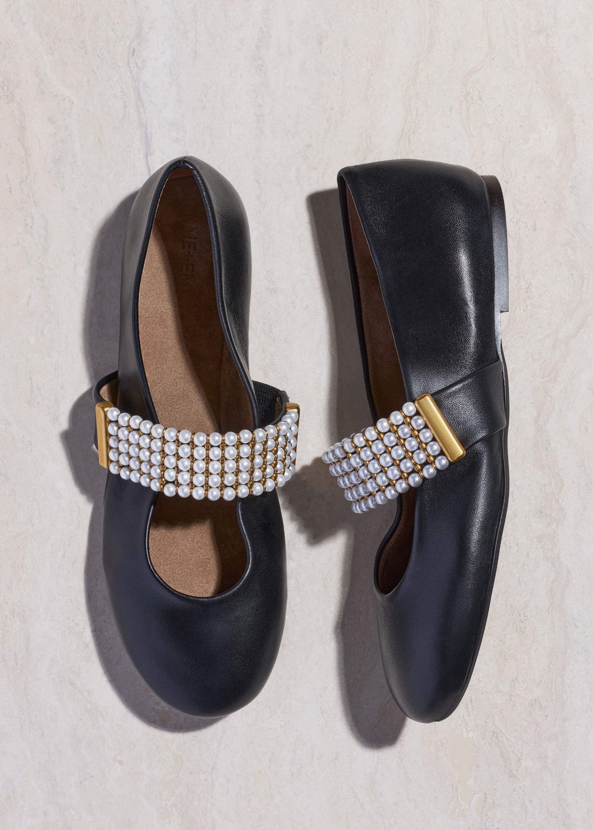 ME+EM Black Pearl Trim Round Ballet Flat