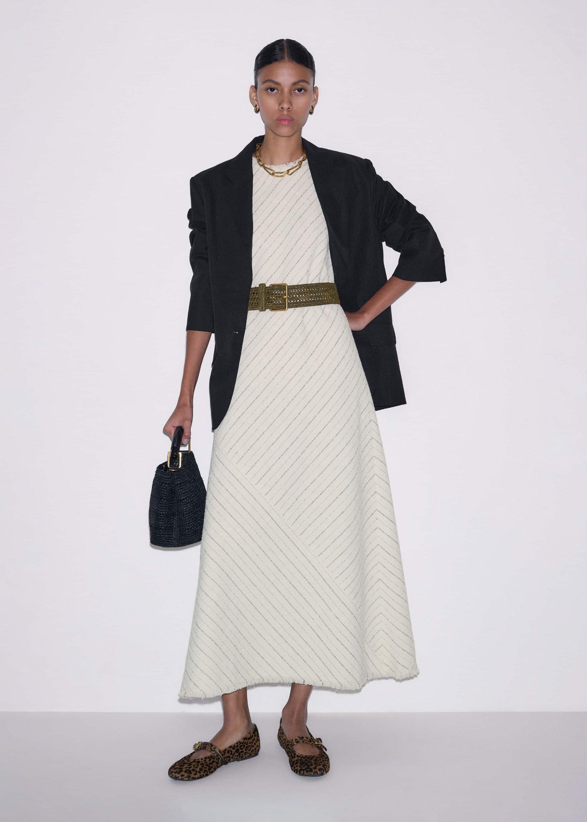 ME+EM Olive Green Raffia Wide Summer Belt