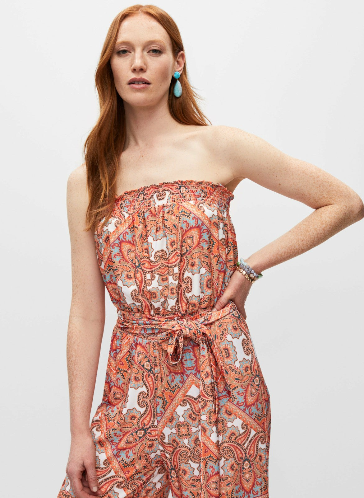 Women Paisley Print Jumpsuit Orange Pattern | Melanie Lyne