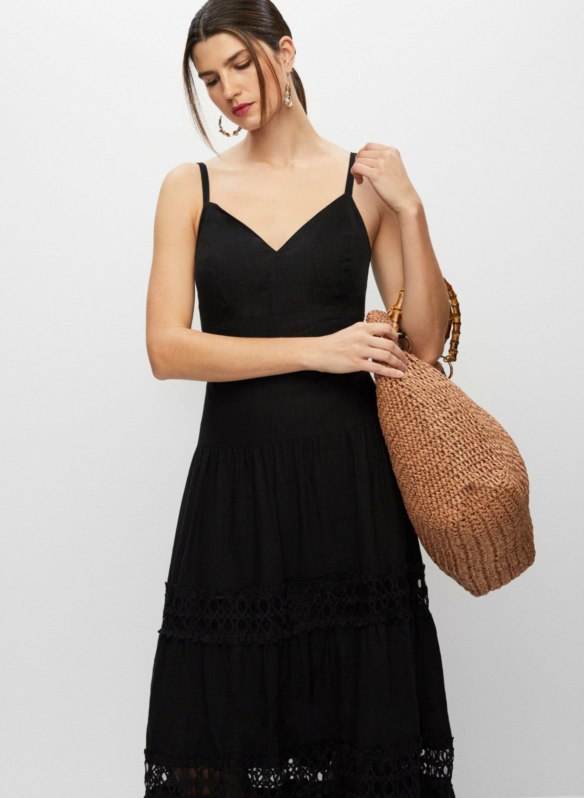 Women Lace Detail Tiered Maxi Dress Black | Melanie Lyne