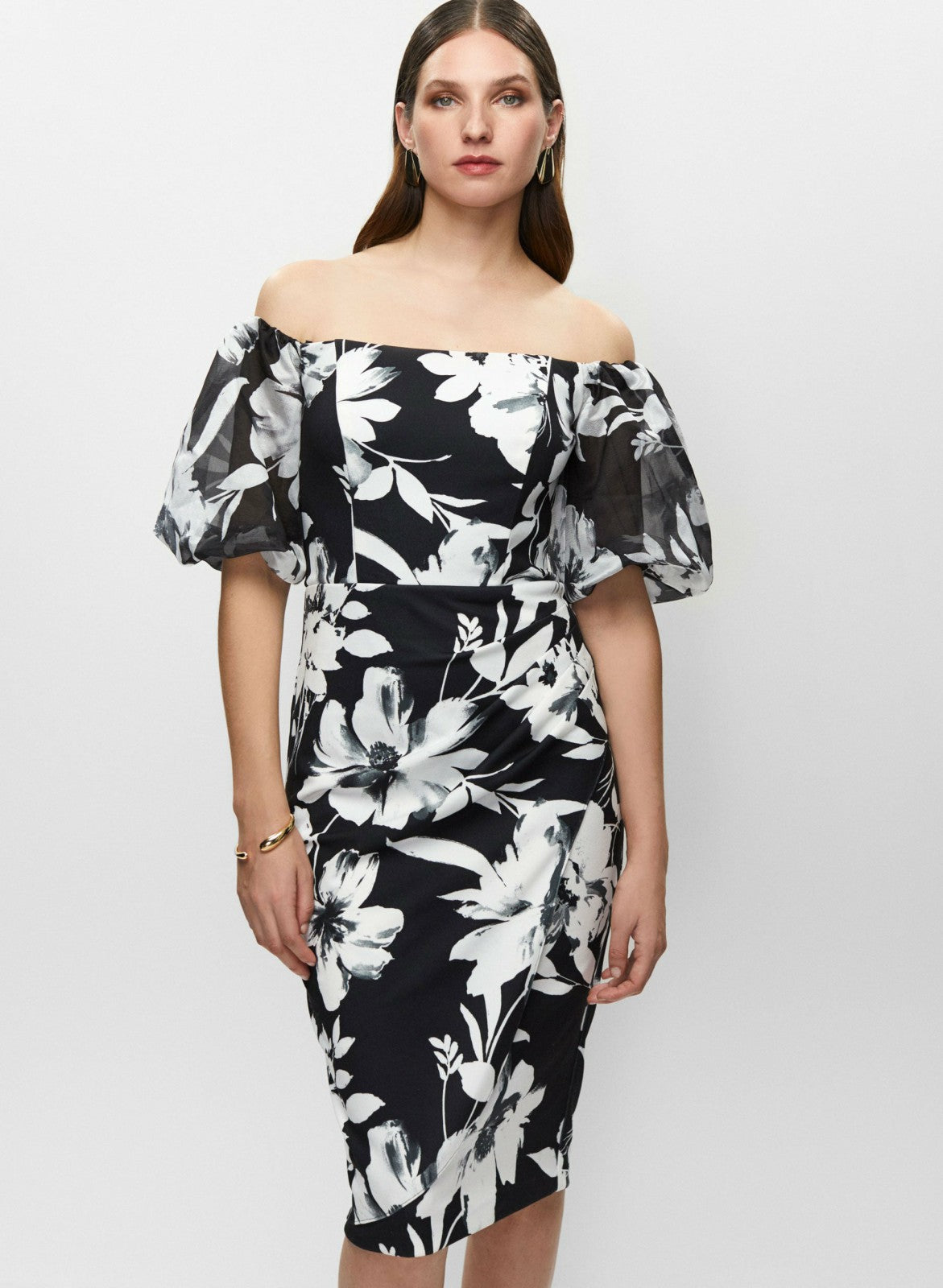 Women Off-the-Shoulder Floral Dress Black & White | Melanie Lyne