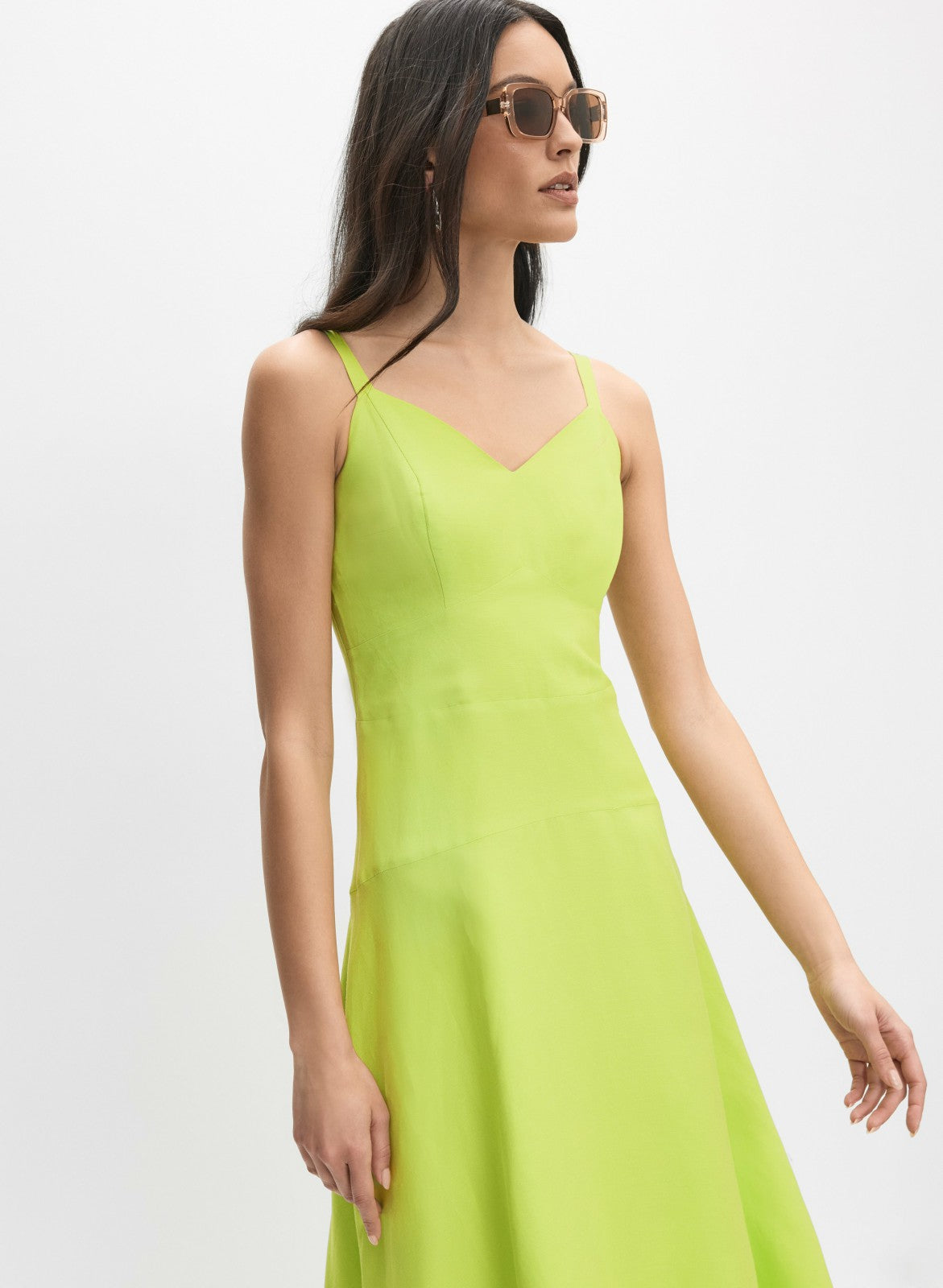 Women Linen-Blend Midi Dress Chartreuse Green | Melanie Lyne