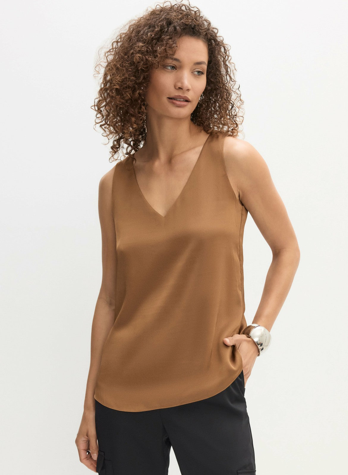 Women Essential V-Neck Satin Tank Top Brandy | Melanie Lyne