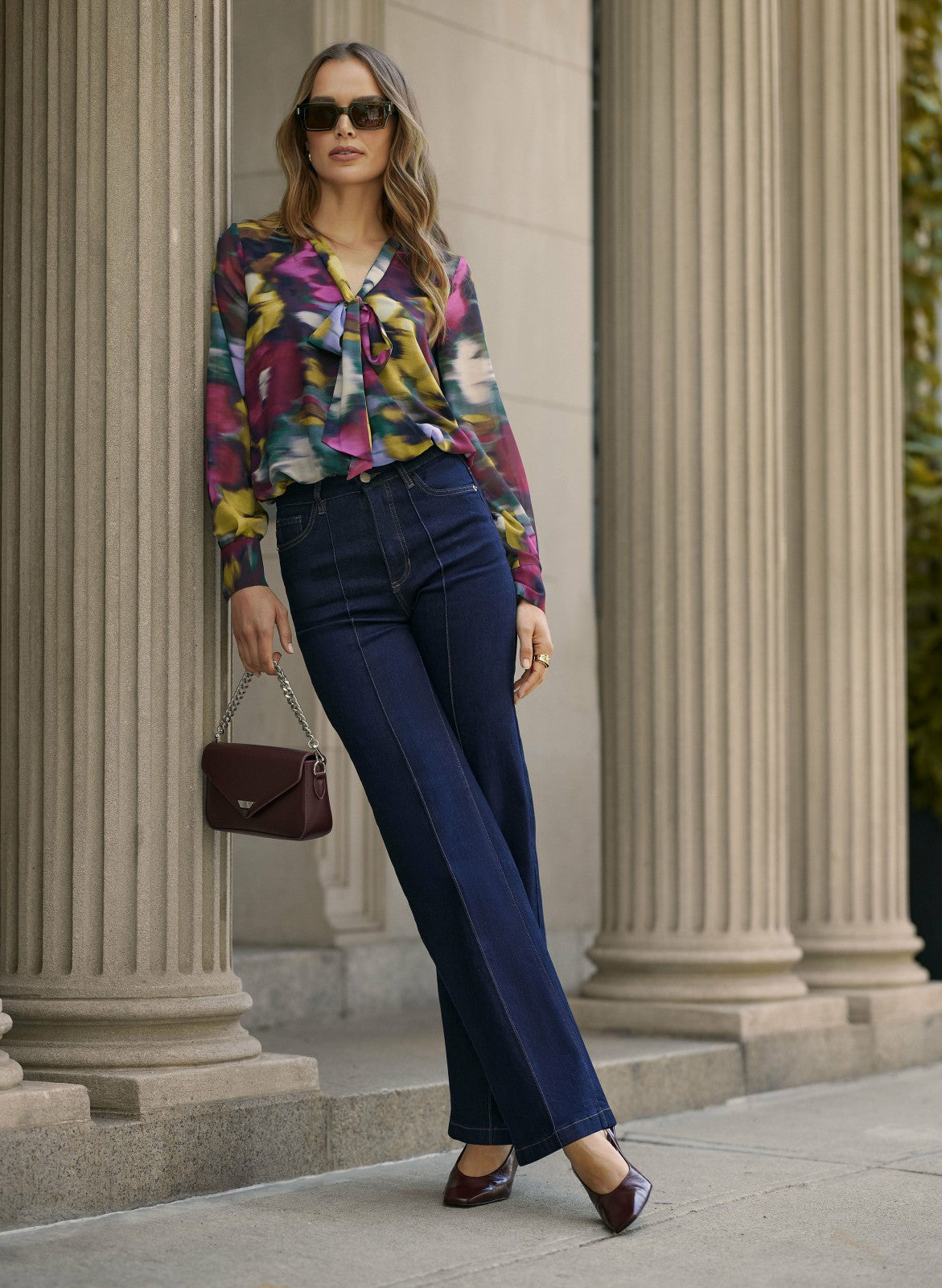 Women Pintuck Detail Trouser Jeans Dark Stone Blue | Melanie Lyne