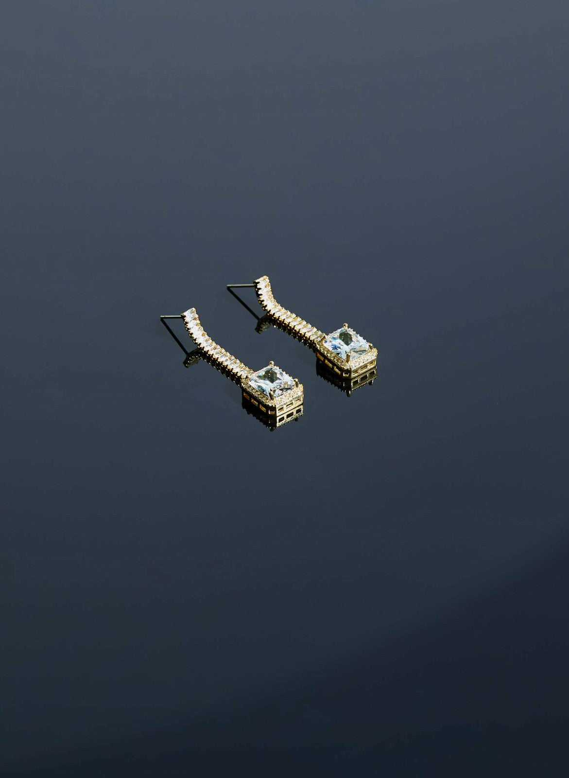 Women Square Crystal Pendant Drop Earrings Gold | Melanie Lyne