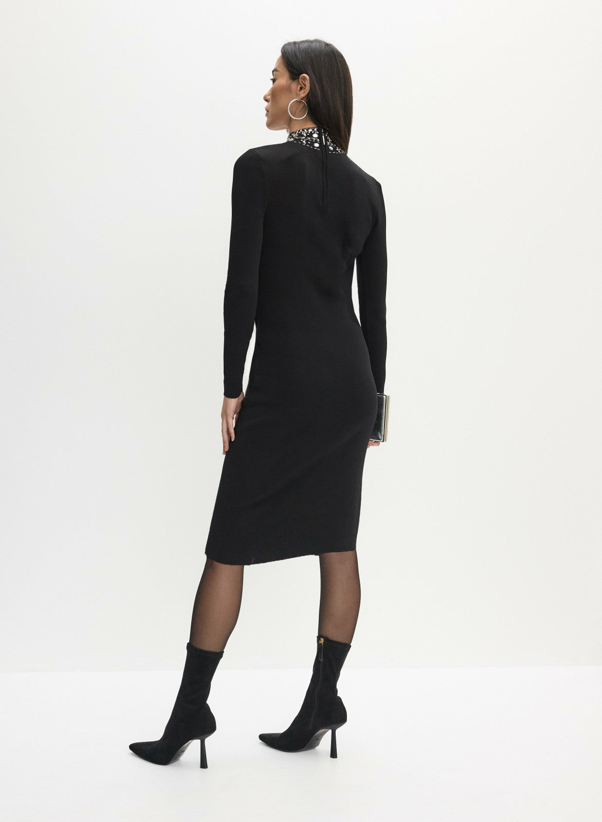 Women Joseph Ribkoff - Mock Neck Rhinestone Detail Dress Black | Melanie Lyne