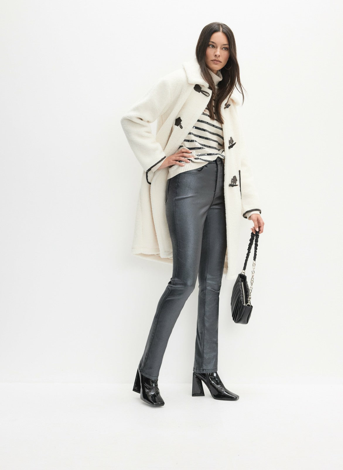 Women Coated Metallic Slim-Leg Jeans Black | Melanie Lyne