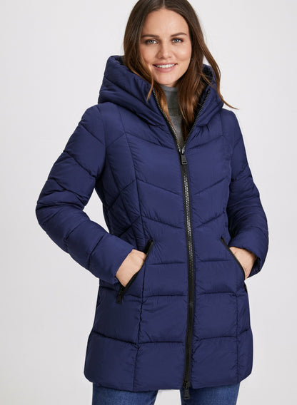 Women Recycled Material Puffer Coat Navy Blue | Melanie Lyne