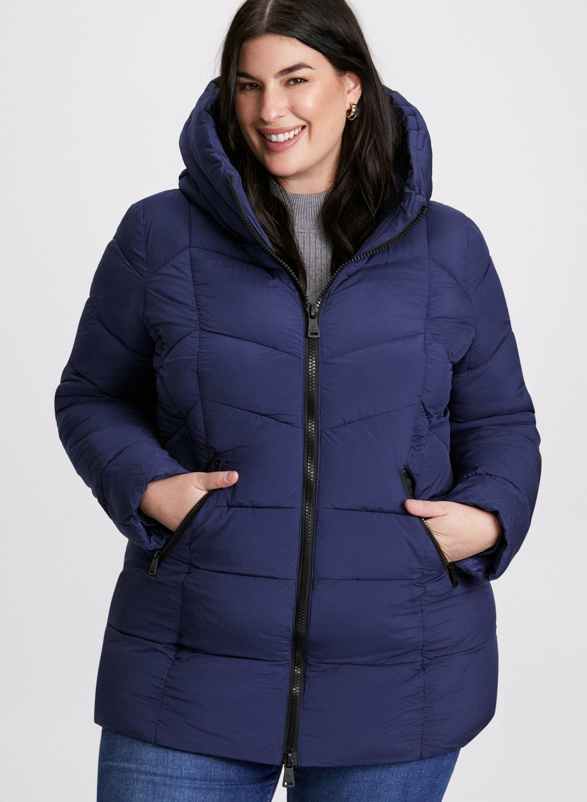 Women Recycled Material Puffer Coat Navy Blue | Melanie Lyne