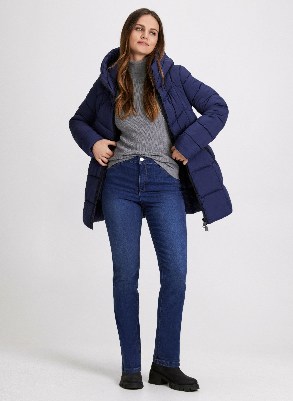 Women Recycled Material Puffer Coat Navy Blue | Melanie Lyne