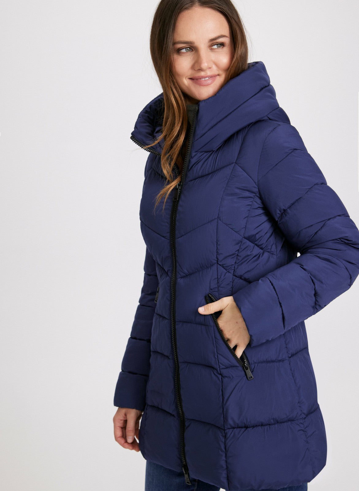 Women Recycled Material Puffer Coat Navy Blue | Melanie Lyne