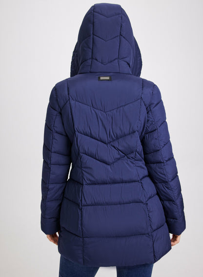 Women Recycled Material Puffer Coat Navy Blue | Melanie Lyne