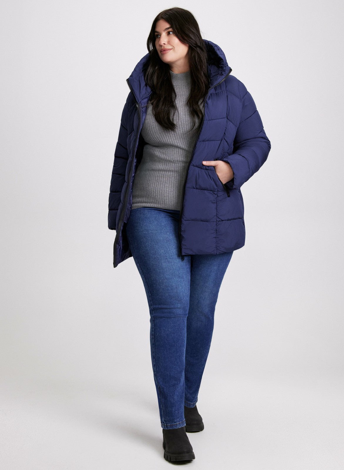 Women Recycled Material Puffer Coat Navy Blue | Melanie Lyne
