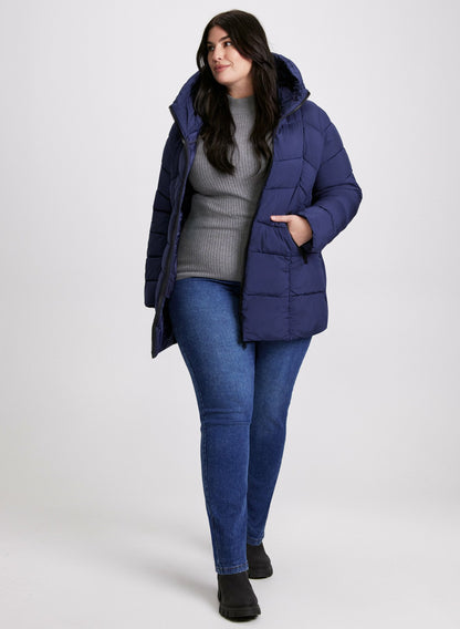 Women Recycled Material Puffer Coat Navy Blue | Melanie Lyne