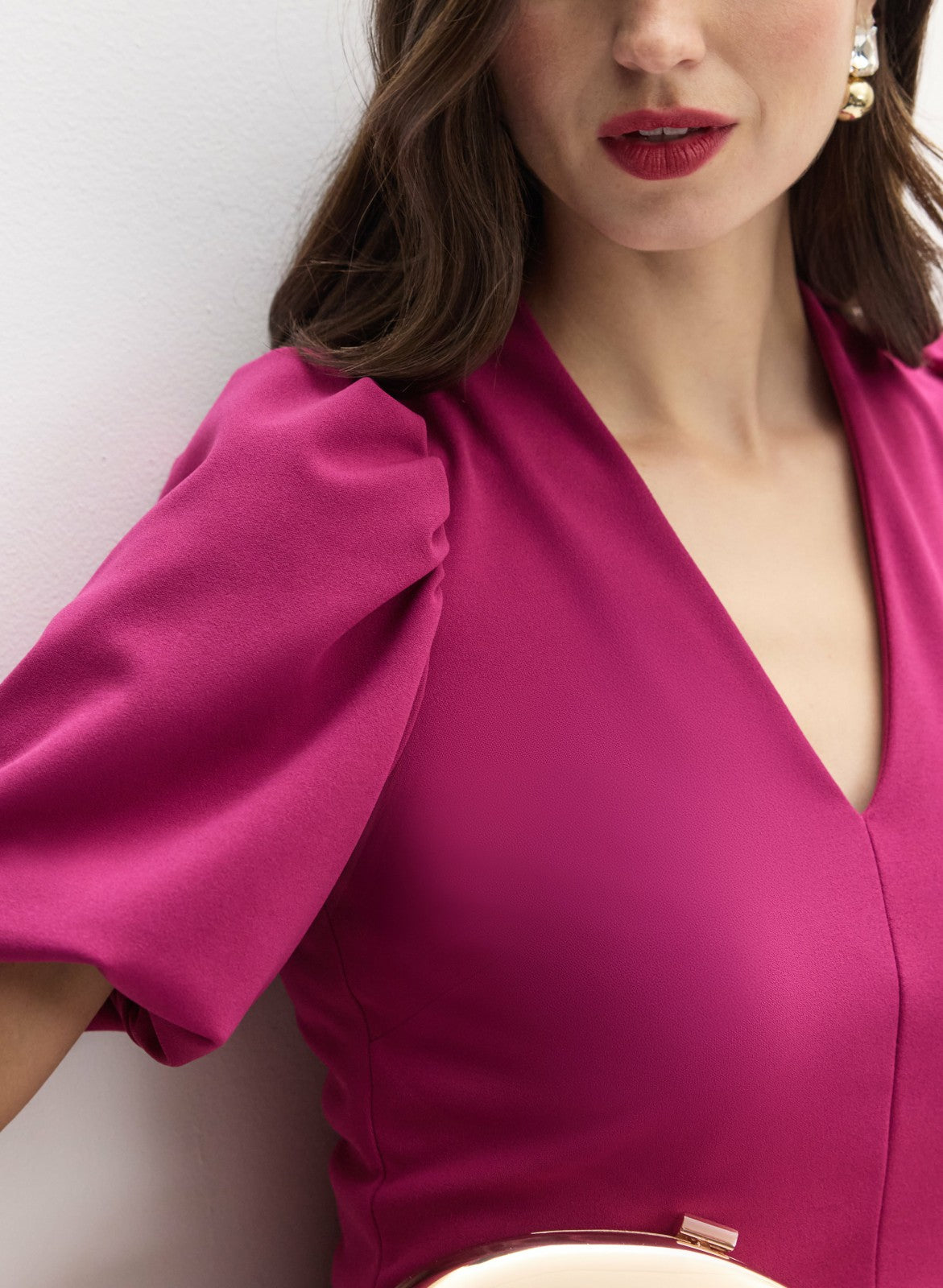 Women Fitted V-Neck Dress Fuchsia | Melanie Lyne
