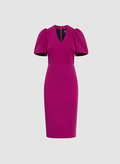 Women Fitted V-Neck Dress Fuchsia | Melanie Lyne