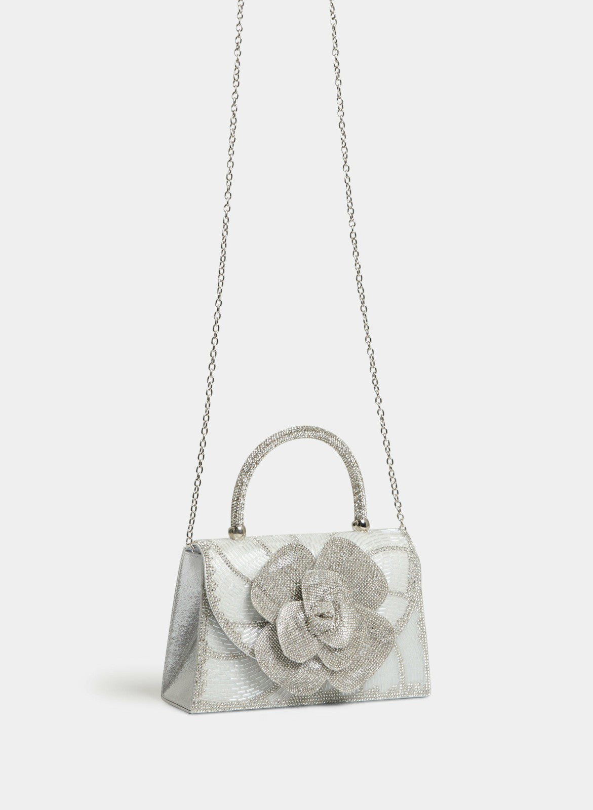 Women Crystal Rosette Clutch Silver | Melanie Lyne