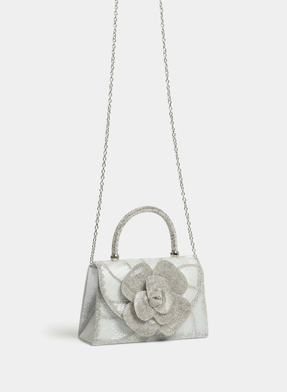 Women Crystal Rosette Clutch Silver | Melanie Lyne