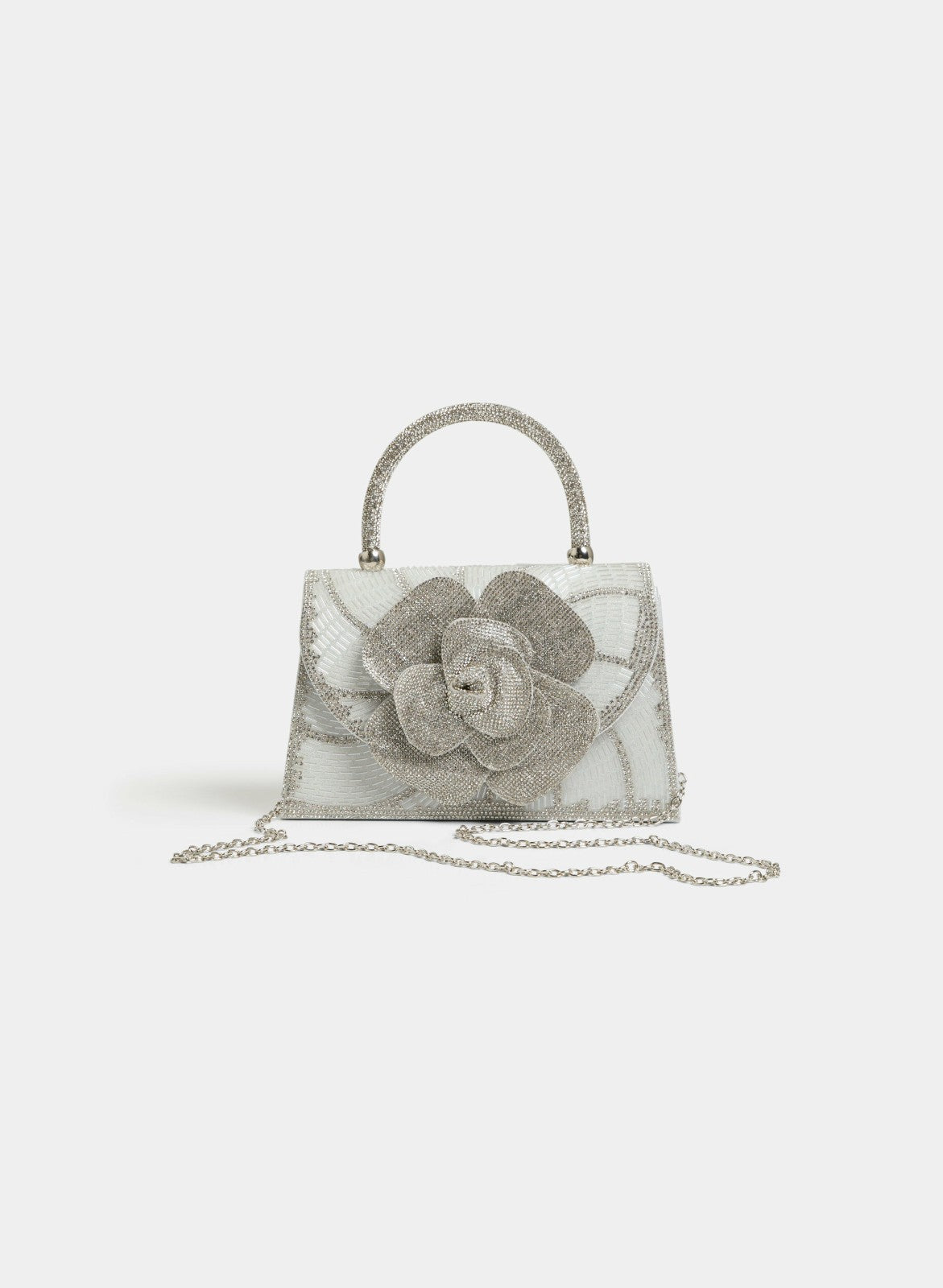 Women Crystal Rosette Clutch Silver | Melanie Lyne