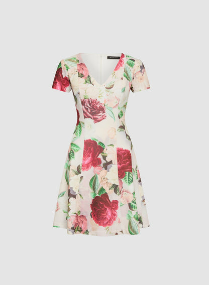 Women Short Sleeve Floral Dress White Pattern | Melanie Lyne