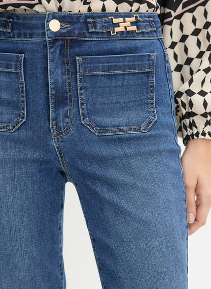 Women Patch Pocket Flare-Leg Jeans Medium Blue | Melanie Lyne