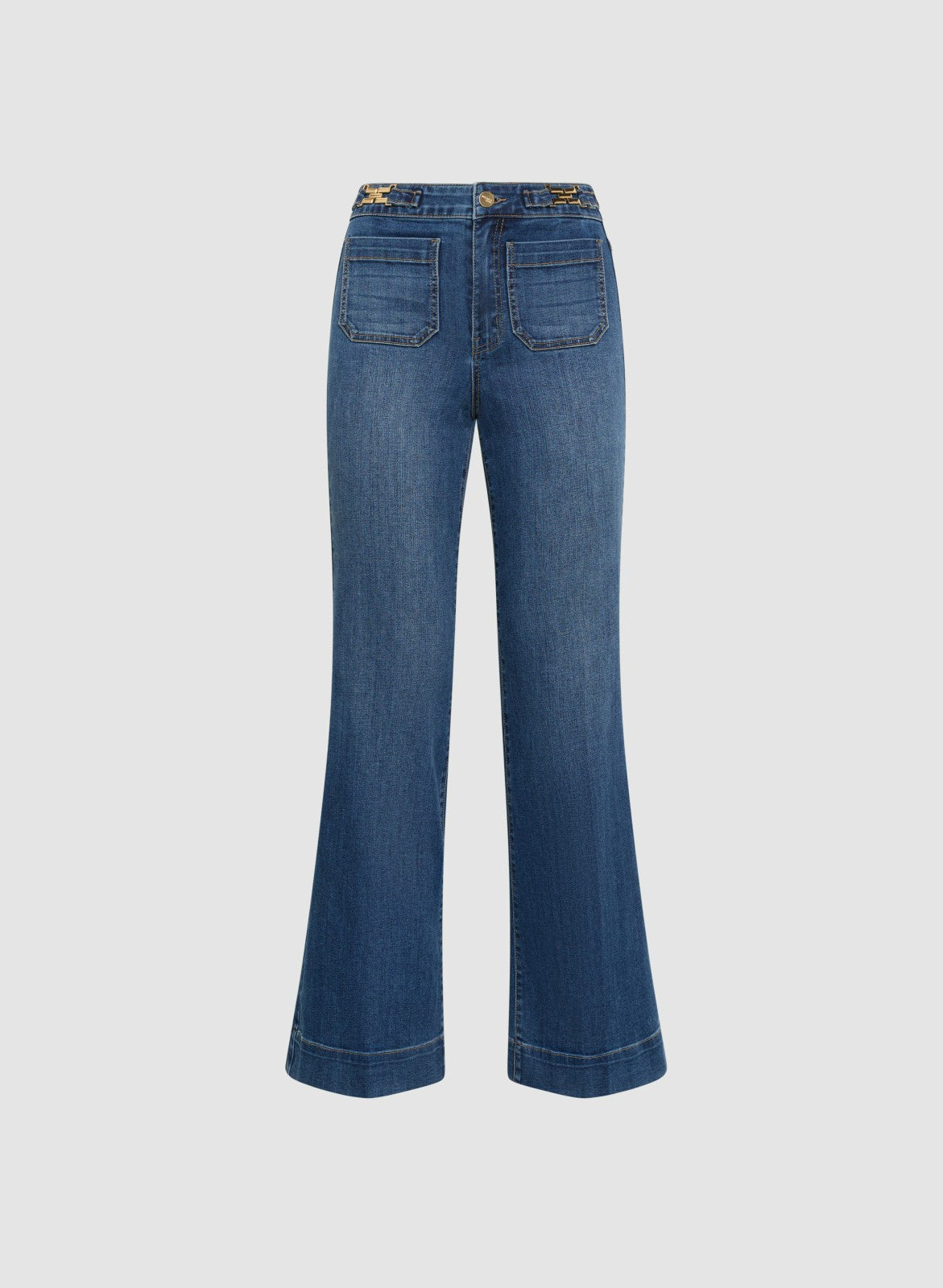 Women Patch Pocket Flare-Leg Jeans Medium Blue | Melanie Lyne