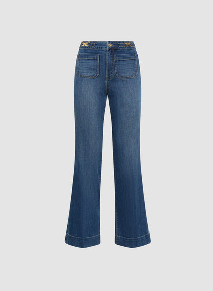 Women Patch Pocket Flare-Leg Jeans Medium Blue | Melanie Lyne