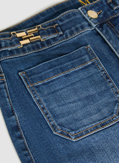 Women Patch Pocket Flare-Leg Jeans Medium Blue | Melanie Lyne