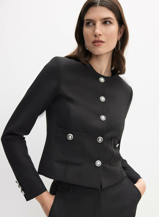 Women Short Collarless Jacket Black | Melanie Lyne