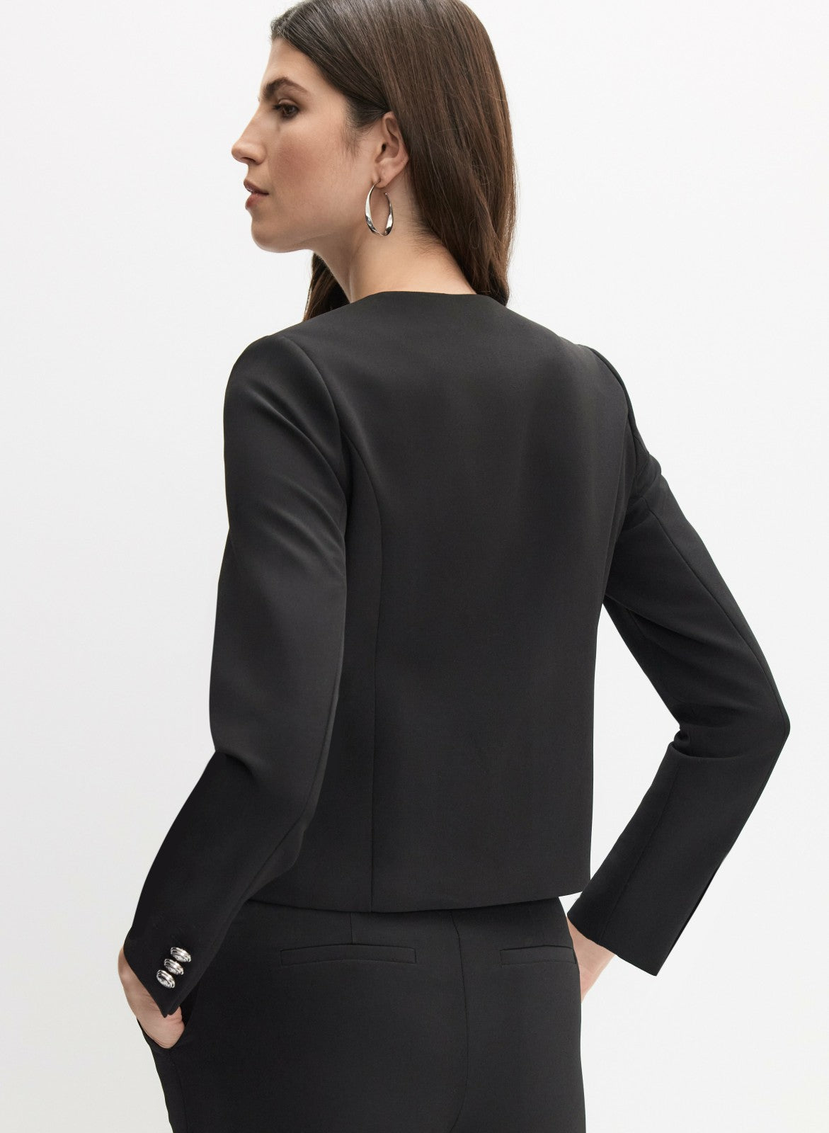 Women Short Collarless Jacket Black | Melanie Lyne