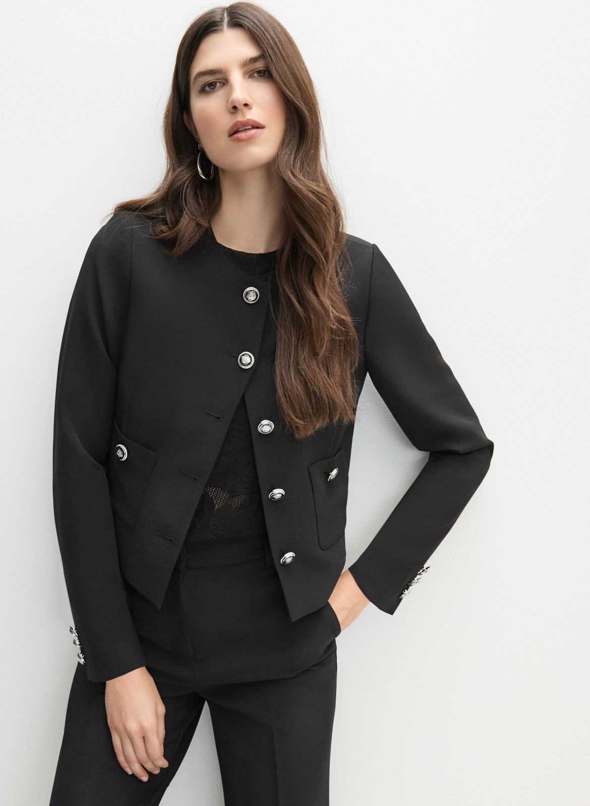 Women Short Collarless Jacket Black | Melanie Lyne
