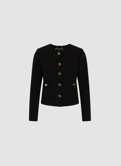 Women Short Collarless Jacket Black | Melanie Lyne