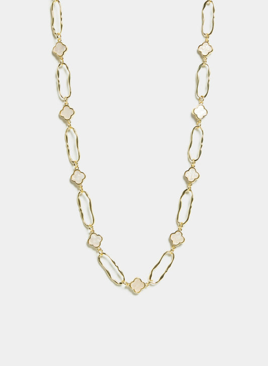 Women Wavy Oval & Clover Necklace White | Melanie Lyne