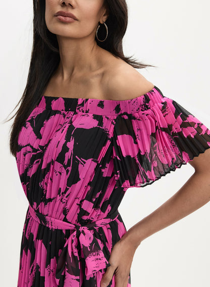 Women Joseph Ribkoff - Pleated Floral Dress Black Pattern | Melanie Lyne