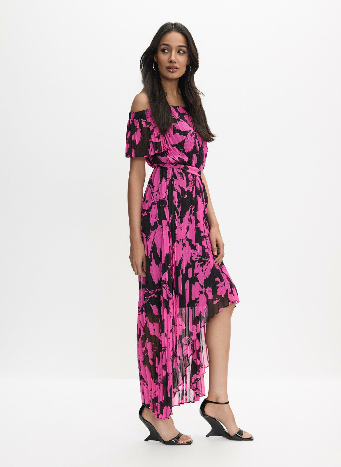 Women Joseph Ribkoff - Pleated Floral Dress Black Pattern | Melanie Lyne