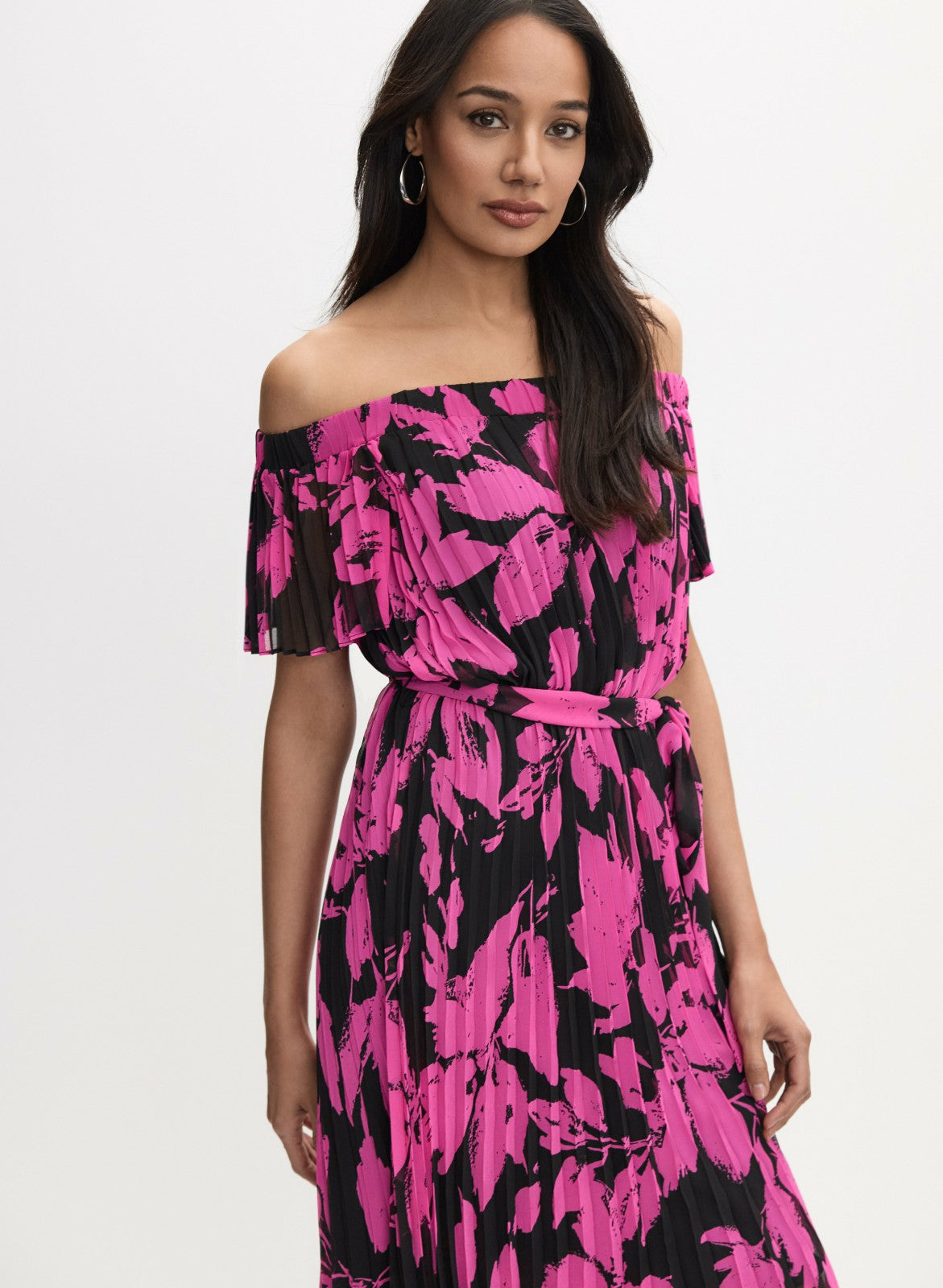 Women Joseph Ribkoff - Pleated Floral Dress Black Pattern | Melanie Lyne