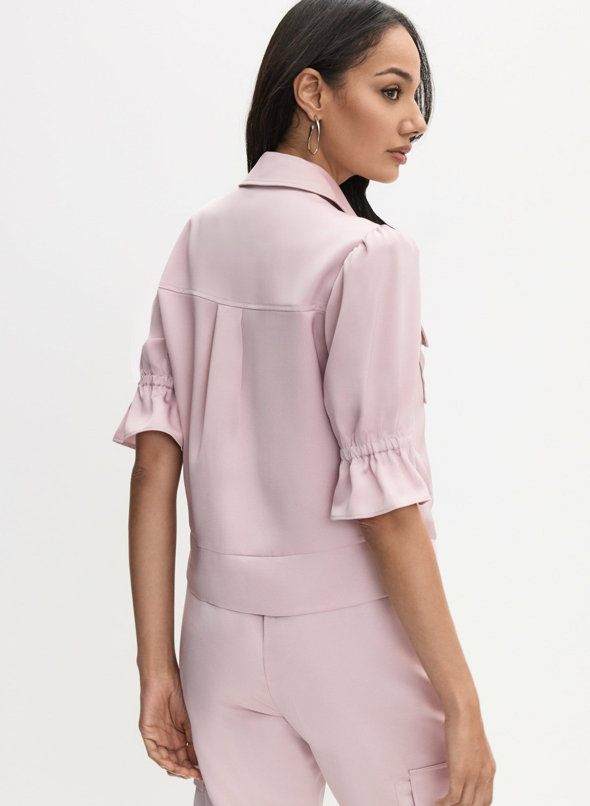 Women Ruffle Short Sleeve Jacket French Rose | Melanie Lyne