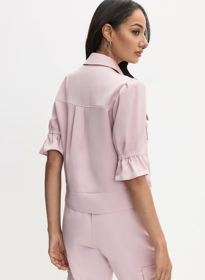 Women Ruffle Short Sleeve Jacket French Rose | Melanie Lyne