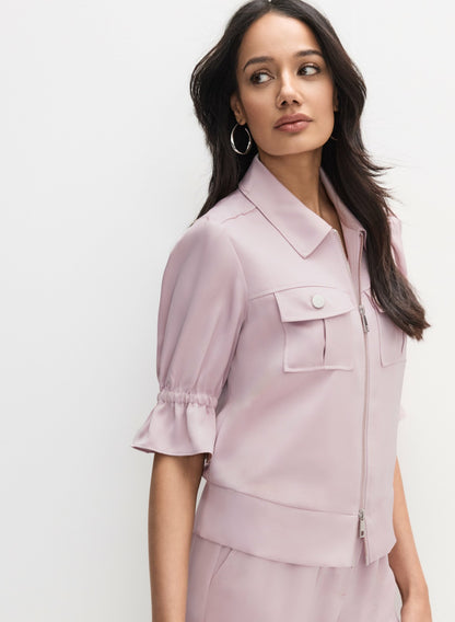 Women Ruffle Short Sleeve Jacket French Rose | Melanie Lyne