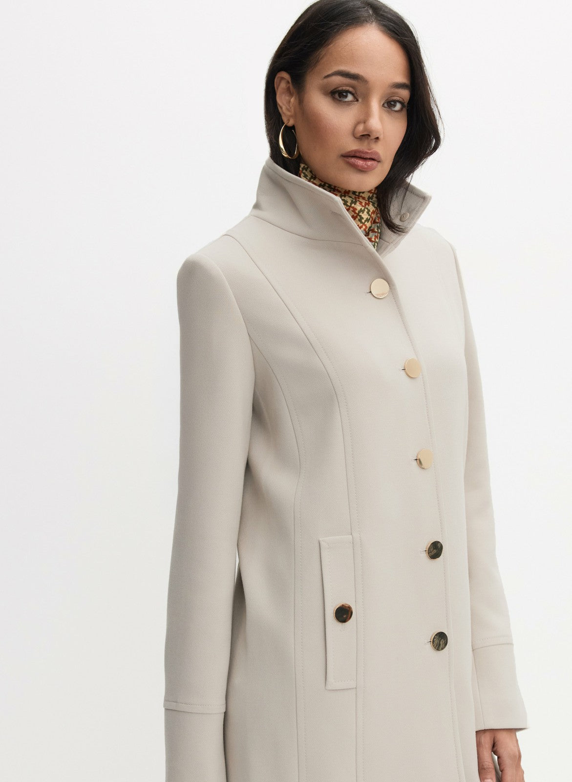 Women Button Tricotine Coat Natural Beige | Melanie Lyne