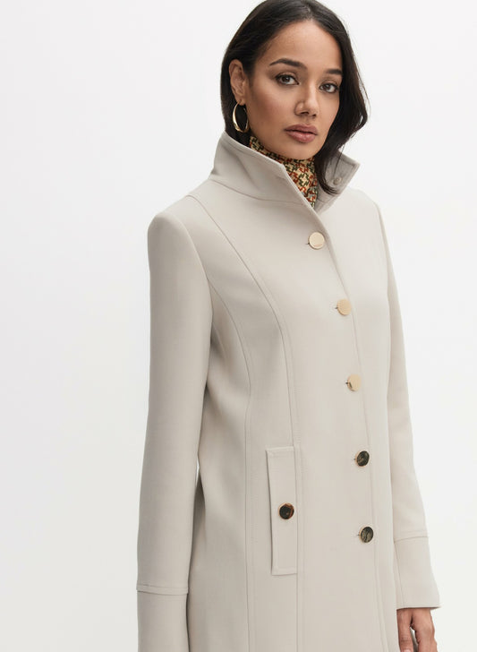 Women Button Tricotine Coat Natural Beige | Melanie Lyne
