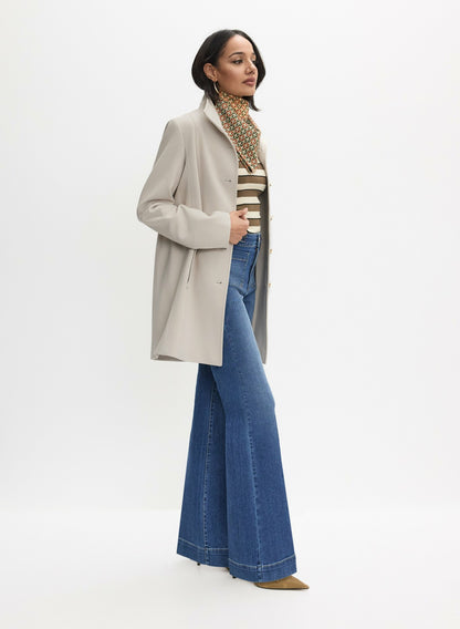 Women Button Tricotine Coat Natural Beige | Melanie Lyne