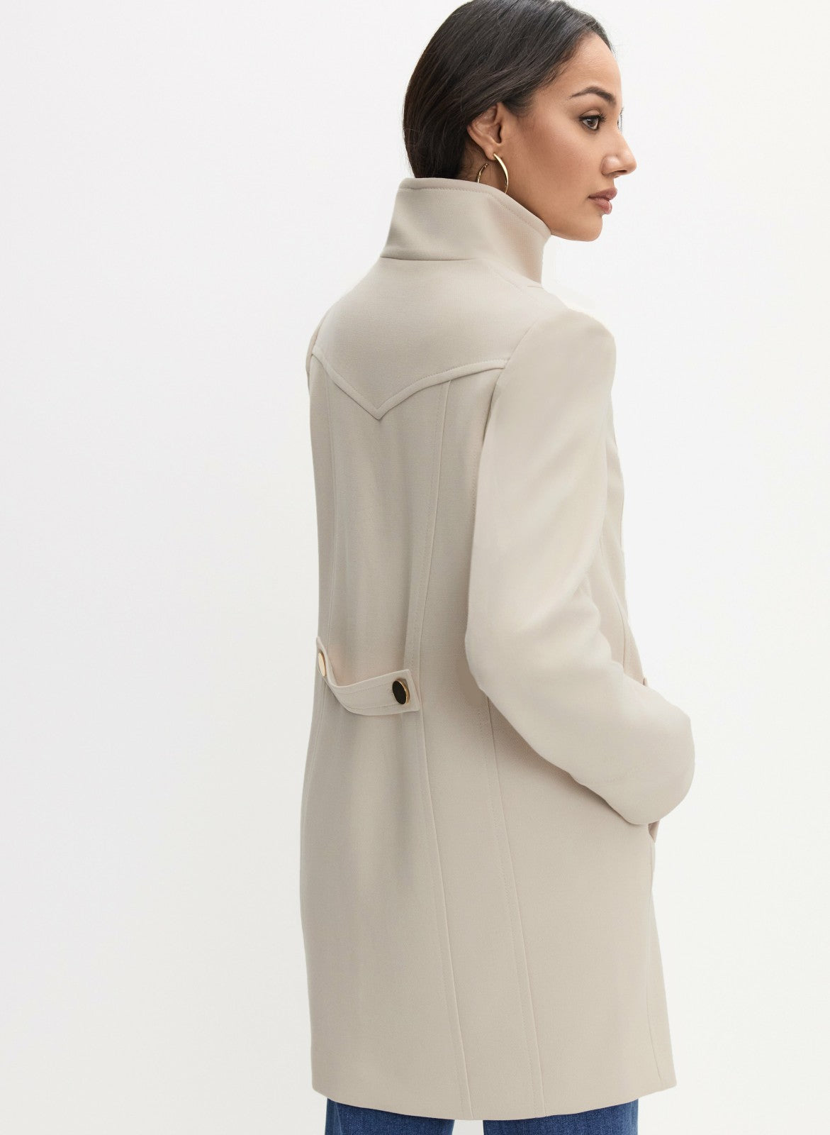 Women Button Tricotine Coat Natural Beige | Melanie Lyne