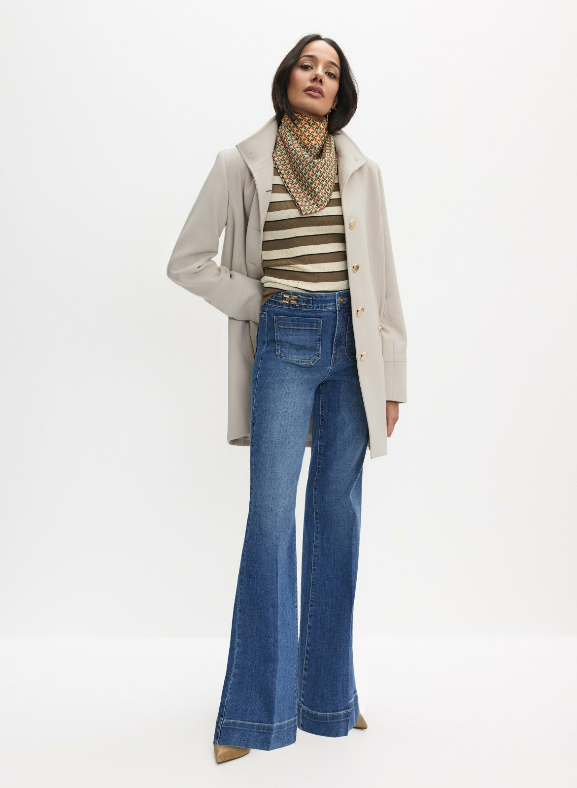 Women Button Tricotine Coat Natural Beige | Melanie Lyne