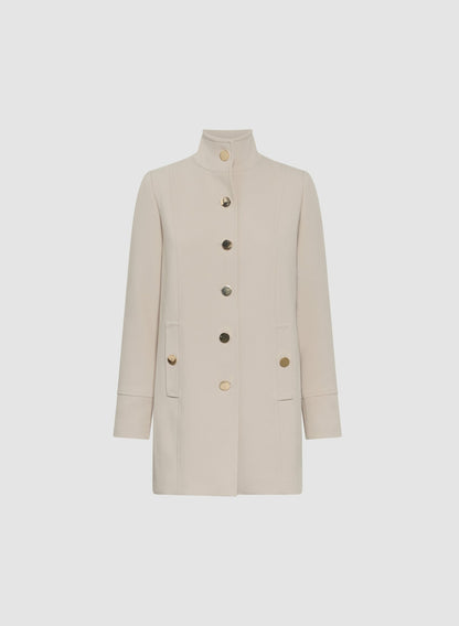Women Button Tricotine Coat Natural Beige | Melanie Lyne