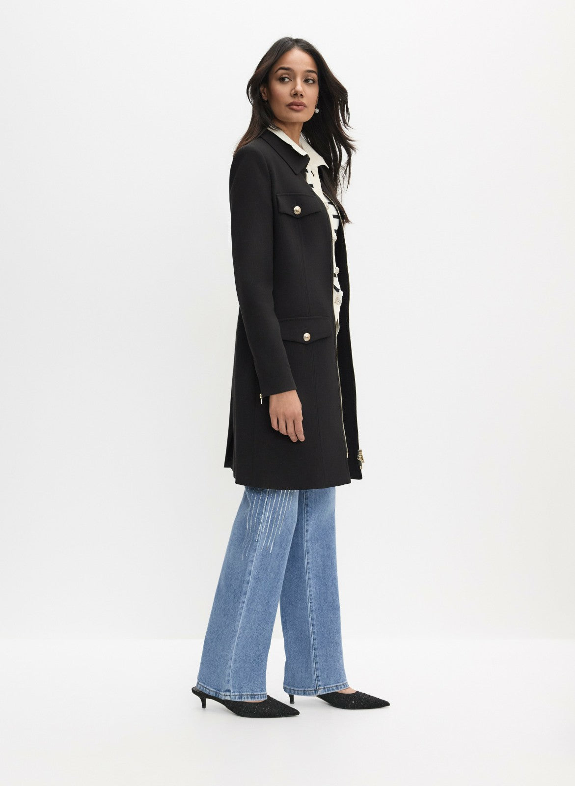 Women Tricotine Zip Coat Black | Melanie Lyne