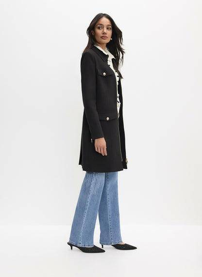 Women Tricotine Zip Coat Black | Melanie Lyne