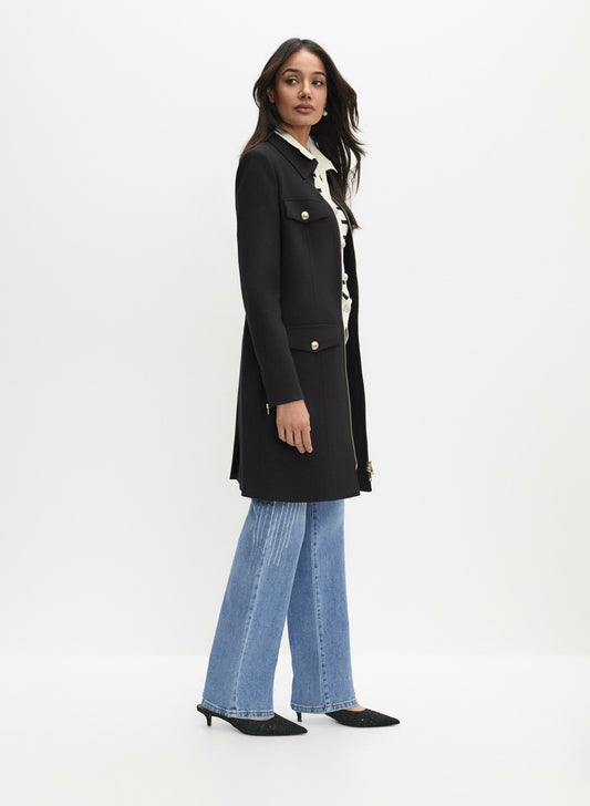 Women Tricotine Zip Coat Black | Melanie Lyne