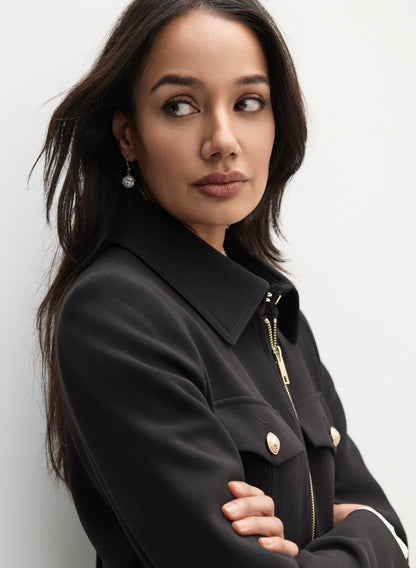 Women Tricotine Zip Coat Black | Melanie Lyne